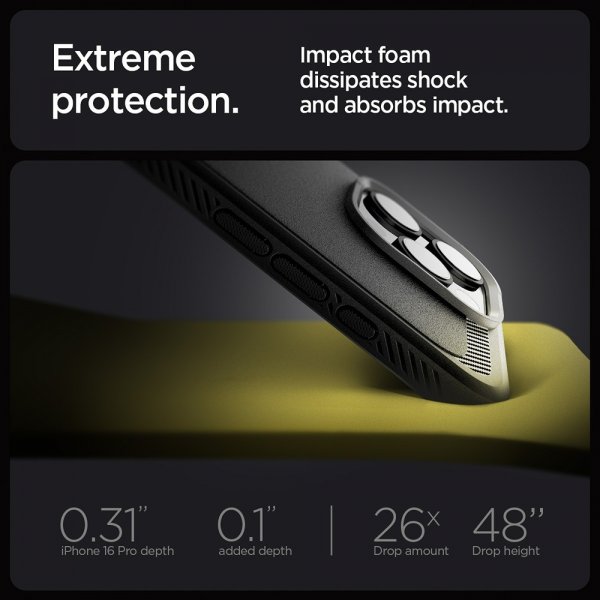 Spigen iPhone 16 Pro -kuori Rugged Armor MagFit mattamusta