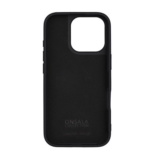 Onsala iPhone 16 Pro -kuori silikonituntumalla, musta