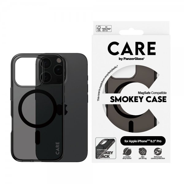 CARE by PanzerGlass iPhone 16 Pro -suojakuori Smokey MagSafe musta