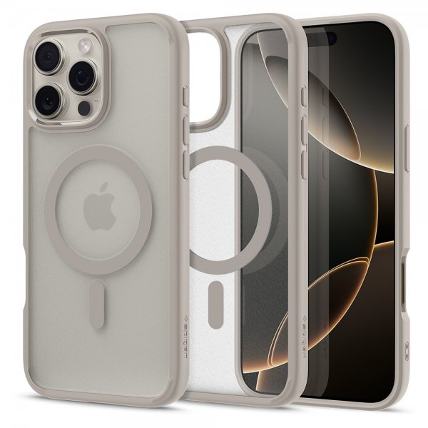 Spigen iPhone 16 Pro -kuori Ultra Hybrid MagFit Frost Natural Titanium