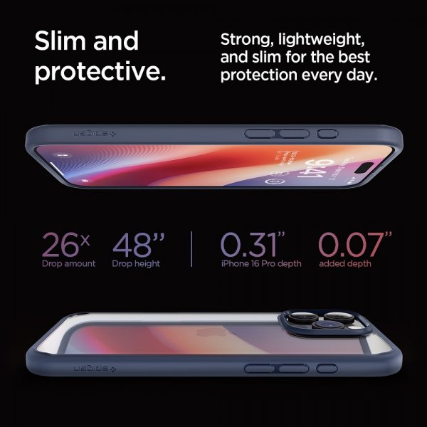 Spigen iPhone 16 Pro -suojakuori, Ultra Hybrid, laivastonsininen