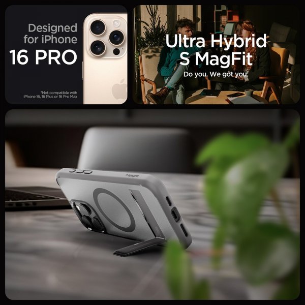 Spigen iPhone 16 Pro -kuori Ultra Hybrid S MagFit Frost Gray