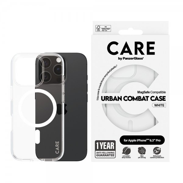 CARE by PanzerGlass iPhone 16 Pro Urban Combat MagSafe -suojakuori, valkoinen