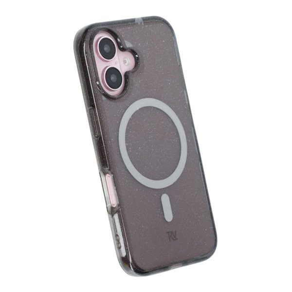 Rvelon iPhone 16 -kuori glitterillä, MagSafe, musta