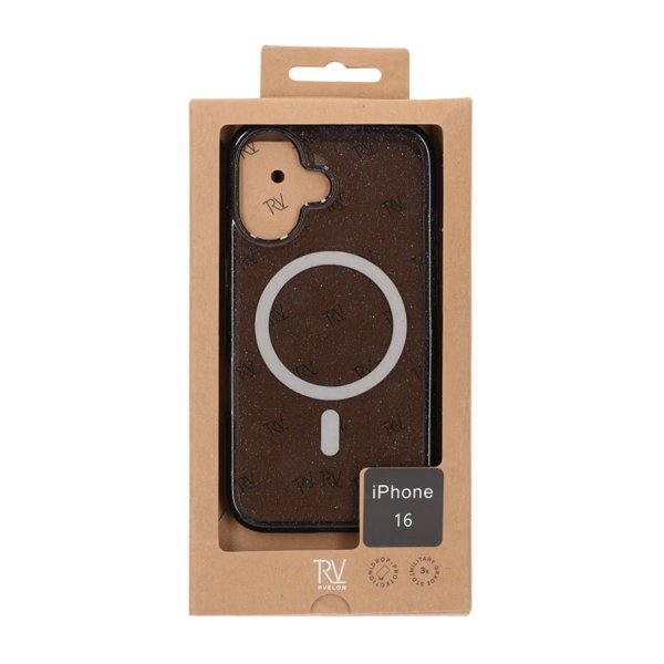 Rvelon iPhone 16 -kuori glitterillä, MagSafe, musta