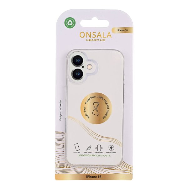 Onsala iPhone 16 -suojakuori, kierrätetty TPU, läpinäkyvä