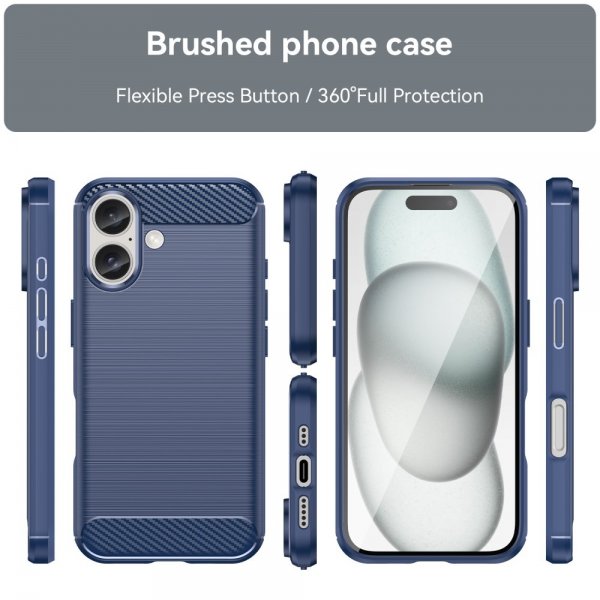 iPhone 16 Kuori Harjattu hiilikuitukuviointi Sininen