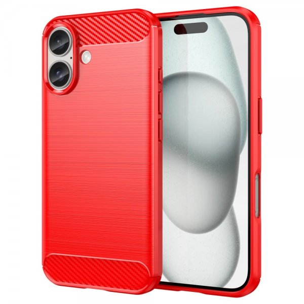 iPhone 16 Kuori Harjattu Hiilikuitutekstuuri Punainen