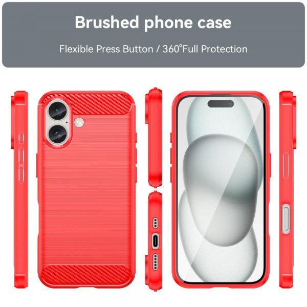 iPhone 16 Kuori Harjattu Hiilikuitutekstuuri Punainen