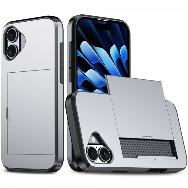 iPhone 16 Kuori Korttitelakka Harmaa