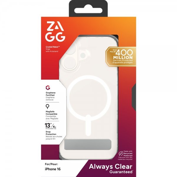 ZAGG iPhone 16 Crystal Palace Snap Kickstand läpinäkyvä kuori