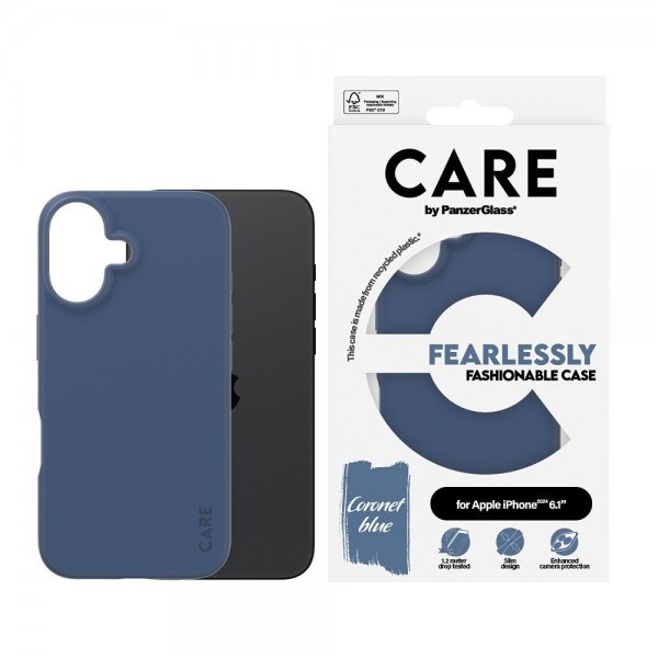 CARE by PanzerGlass iPhone 16 -suojakuori, tyylikäs, sininen