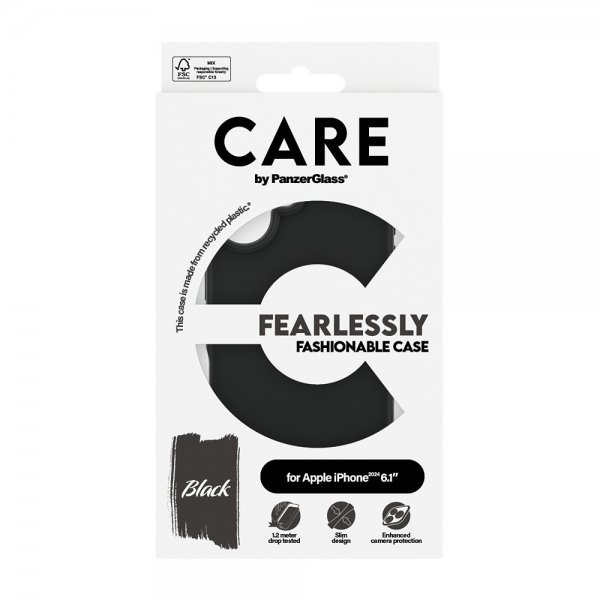 CARE by PanzerGlass iPhone 16 -suojakuori, Fashionable, musta