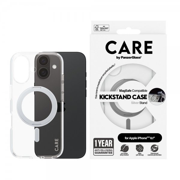 CARE by PanzerGlass iPhone 16 -suojakuori jalustalla MagSafe Silver