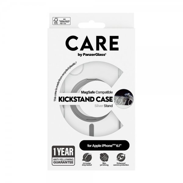 CARE by PanzerGlass iPhone 16 -suojakuori jalustalla MagSafe Silver