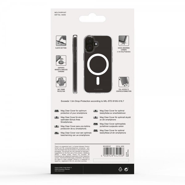 Vivanco iPhone 16 Suojakuori Mag Clear Läpinäkyvä