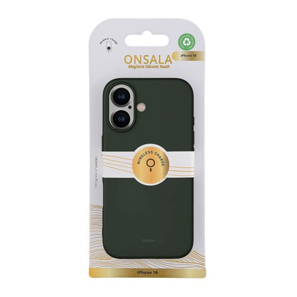 Onsala iPhone 16 -silikonisuojakuori, oliivinvihreä