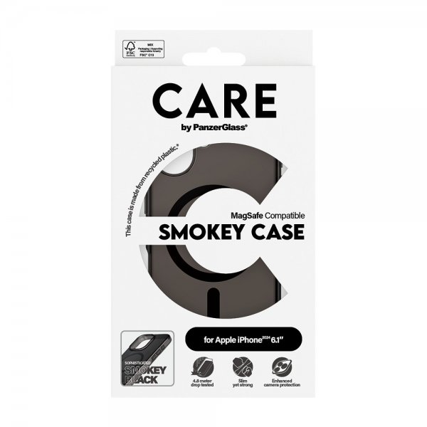 CARE by PanzerGlass iPhone 16 -suojakuori Smokey MagSafe, musta