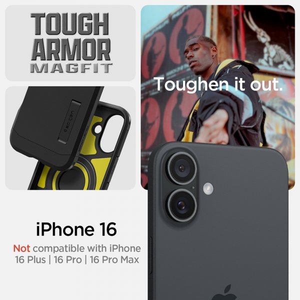 Spigen iPhone 16 Suojakuori Tough Armor MagFit Musta