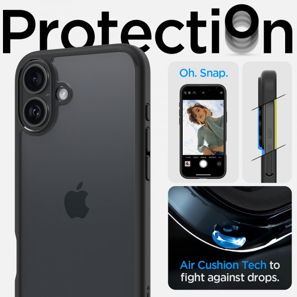 Spigen iPhone 16 -suojakuori Ultra Hybrid Matte, musta