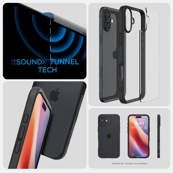 Spigen iPhone 16 -suojakuori Ultra Hybrid Matte, musta