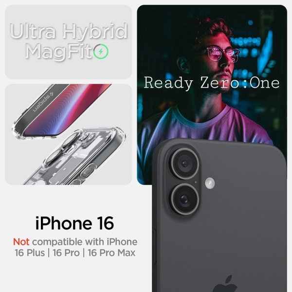 Spigen iPhone 16 -suojakuori Ultra Hybrid Zero One MagFit Musta