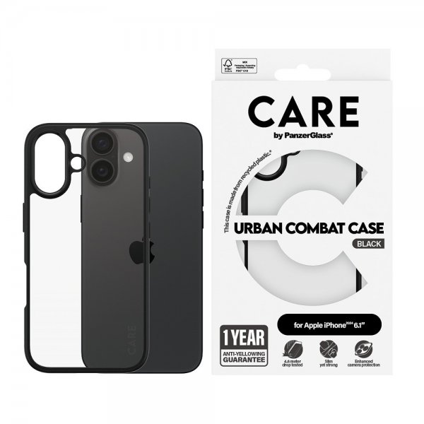 CARE by PanzerGlass iPhone 16 -suojakuori Urban Combat, musta