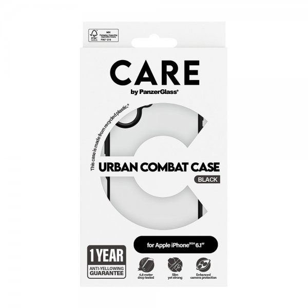 CARE by PanzerGlass iPhone 16 -suojakuori Urban Combat, musta