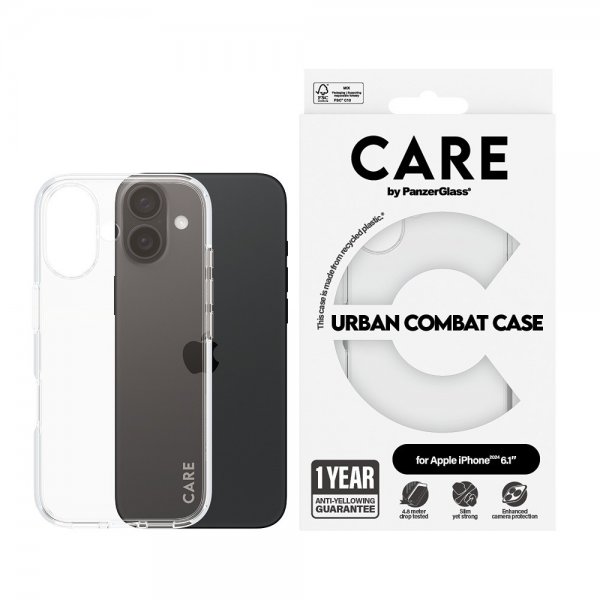 CARE by PanzerGlass iPhone 16 Suojakuori Urban Combat Läpinäkyvä
