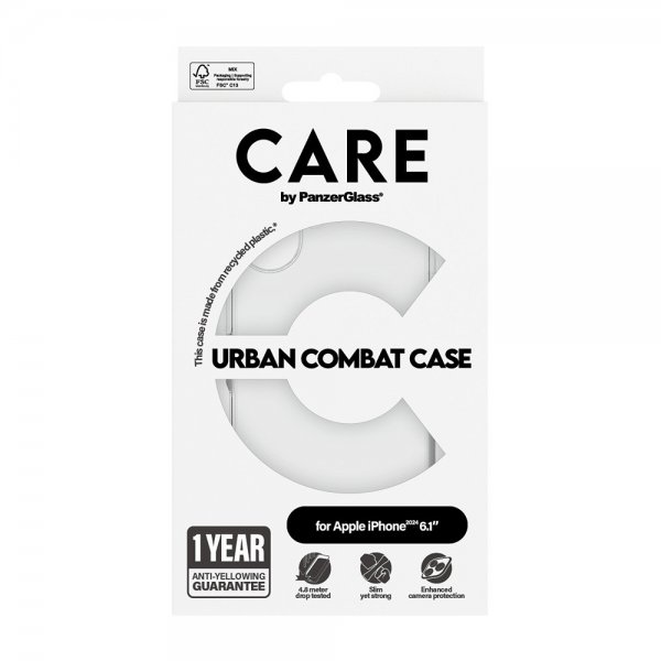 CARE by PanzerGlass iPhone 16 Suojakuori Urban Combat Läpinäkyvä