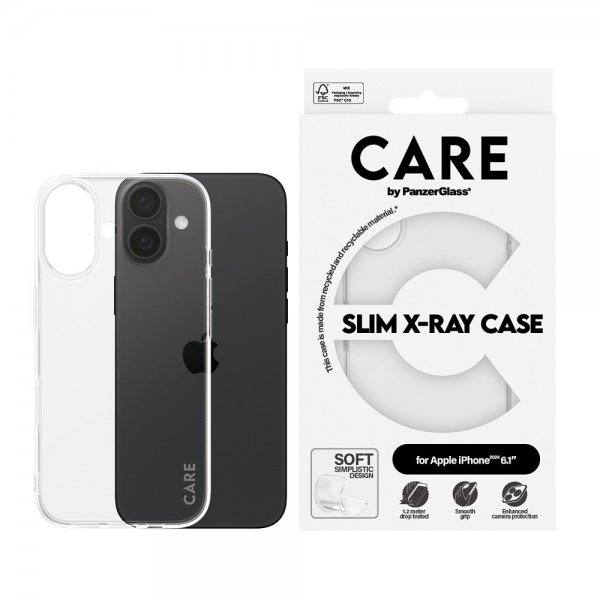 CARE by PanzerGlass iPhone 16 -suojakuori X-Ray, läpinäkyvä