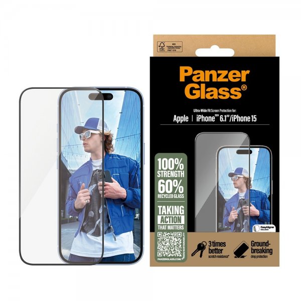 PanzerGlass iPhone 15/iPhone 16 Näytönsuoja Ultra-Wide Fit EasyAligner
