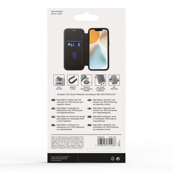 Vivanco iPhone 16e/17e Kotelo Mag Wallet Musta