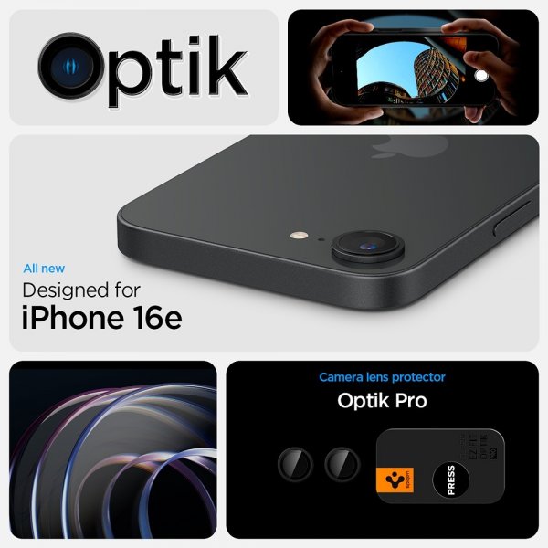 Spigen iPhone 16e/17e Kameran suoja GLAS.tR EZ Fit Optik Pro 2-pakkaus