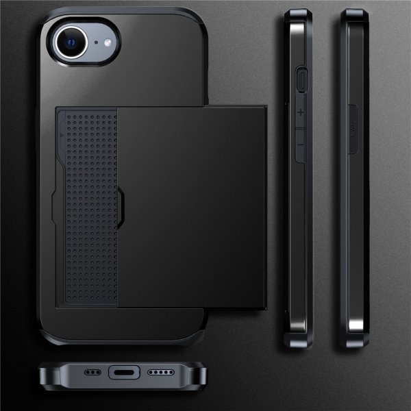 iPhone 16/17 Kuoret Korttikotelo Liukukansi Musta