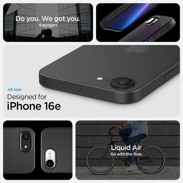 Spigen iPhone 16/17 -kuori, Liquid Air, mattamusta