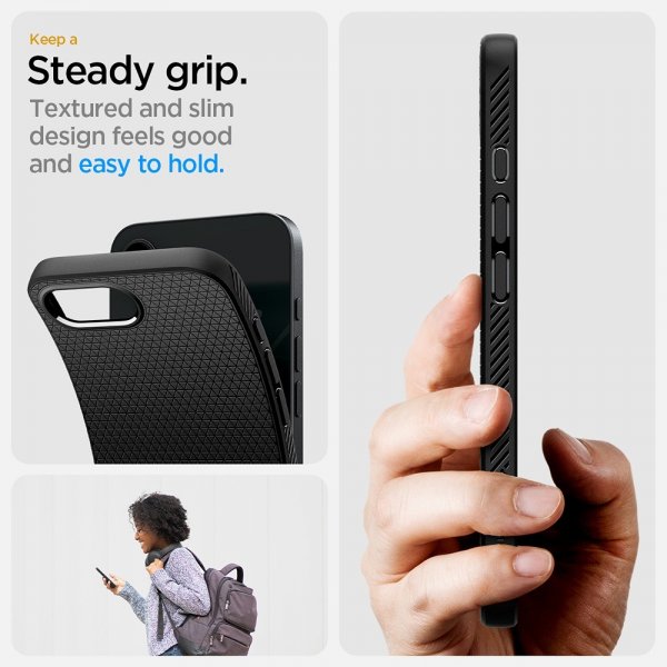 Spigen iPhone 16/17 -kuori, Liquid Air, mattamusta