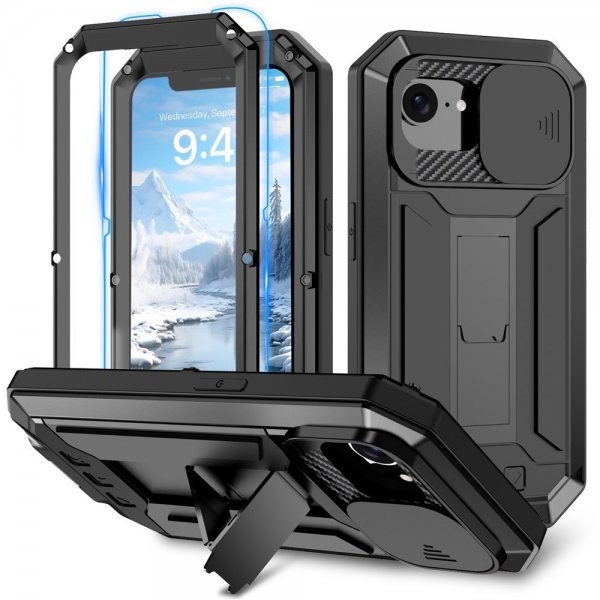 R-JUST iPhone 16./17. Kuori Metallinen Iskunkestävä Kameran Suojus Musta