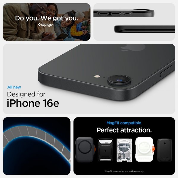 Spigen iPhone 16e/17e Thin Fit MagFit -kuori, musta