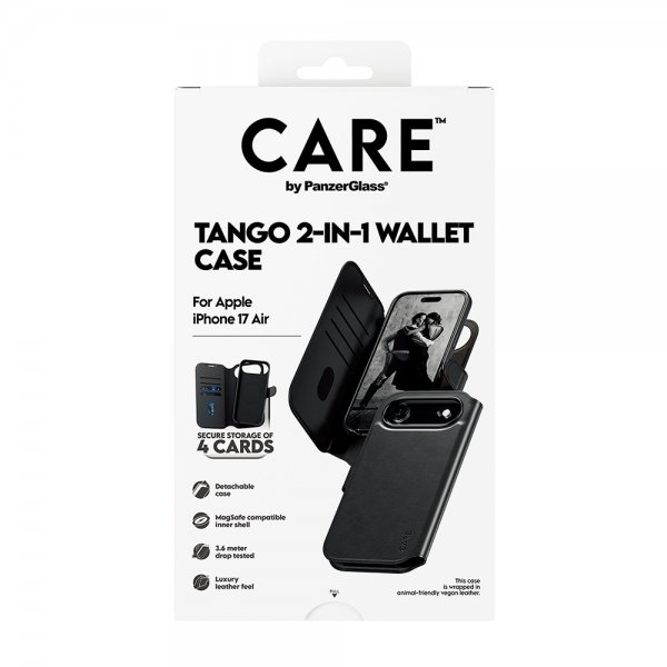CARE by PanzerGlass iPhone Air -kotelo Tango Two-in-One Wallet MagSafe, musta