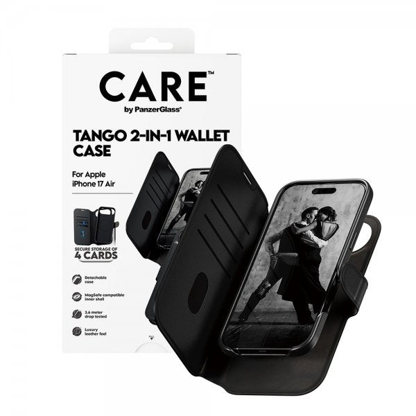CARE by PanzerGlass iPhone Air -kotelo Tango Two-in-One Wallet MagSafe, musta