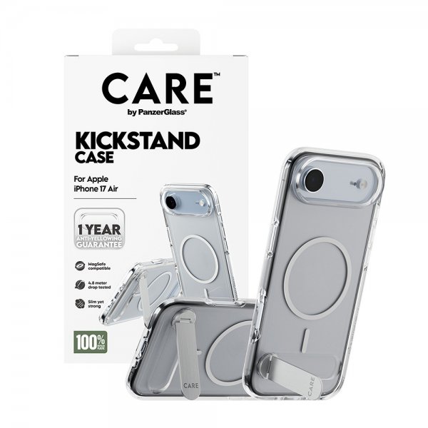 CARE by PanzerGlass iPhone Air -kotelo, Kickstand MagSafe, läpinäkyvä