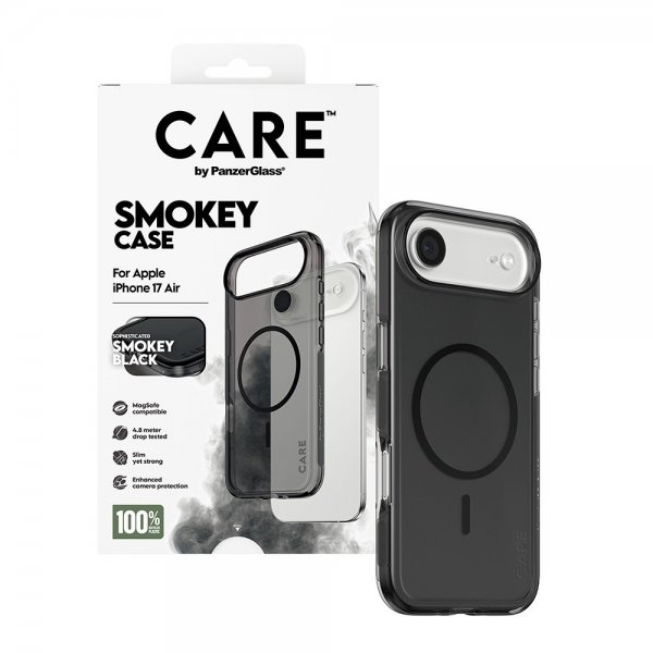 CARE by PanzerGlass iPhone Air -suojakuori, Smokey MagSafe, musta