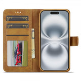 Lc.Imeeke iPhone 17 -kotelo, jossa korttipaikka ja jalustatoiminto, vaaleanruskea