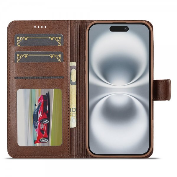 Lc.Imeeke iPhone 17 -suojakotelo korttipaikalla, jalustatoiminnolla, tummanruskea