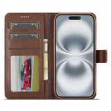 Lc.Imeeke iPhone 17 -suojakotelo korttipaikalla, jalustatoiminnolla, tummanruskea