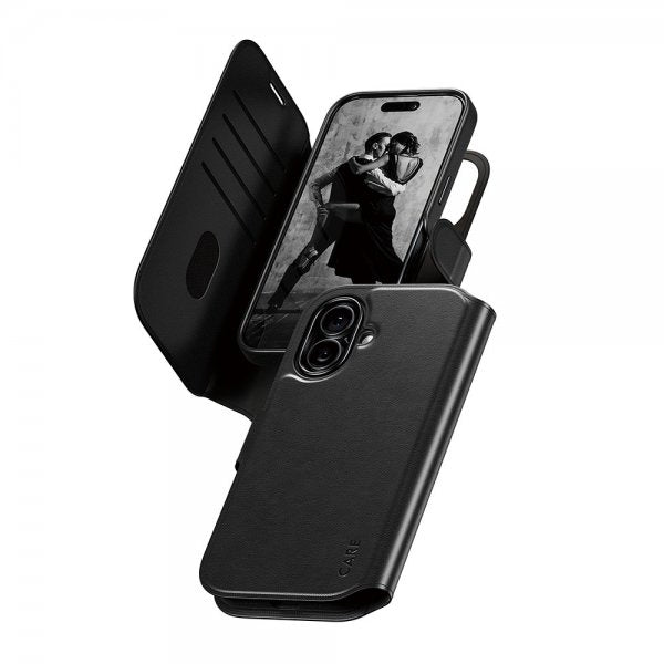CARE by PanzerGlass iPhone 17 -suojakotelo Tango Two-in-One Wallet MagSafe, musta