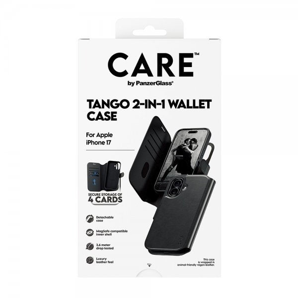 CARE by PanzerGlass iPhone 17 -suojakotelo Tango Two-in-One Wallet MagSafe, musta