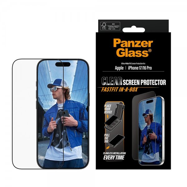 PanzerGlass iPhone 17/iPhone 16 Pro Näytönsuoja Ultra-Wide Fit Clear Fastfit