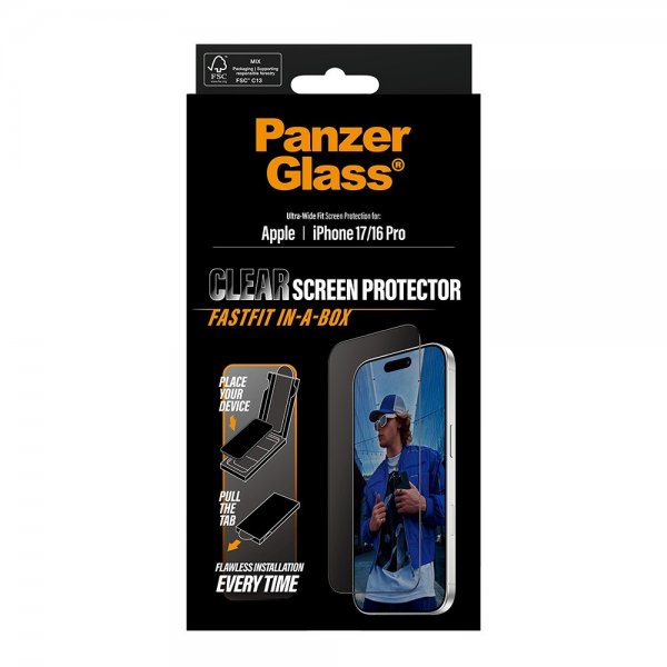 PanzerGlass iPhone 17/iPhone 16 Pro Näytönsuoja Ultra-Wide Fit Clear Fastfit